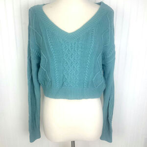 Aeropostale V-Neck Cropped Blue Sweater Size Small
